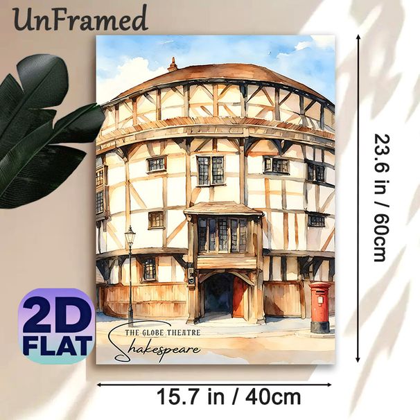 Globe Theatre Shakespeare Painting Poster, Soft-toned Watercolor Historic Building Scene Poster, Infuses Literary Charm, Perfect For Home Study_maomaolike.com
