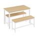 Industrial Dining Table Set With 2 Benches, Kitchen Counter Table For Breakfast, Living Room & Party Room, Natural & White, 43.3"L X 23.6"W X 29.9"H_maomaolike.com