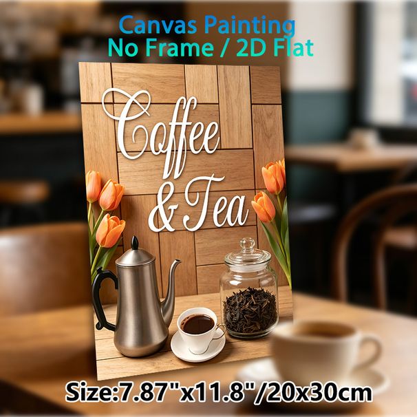 Coffee & Tea Themed Painting Poster, Warm-toned Rustic Cozy Scene Poster, Inviting Design With Coffee Pot, Tea Jar And Orange Tulips, Ideal For_maomaolike.com