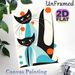 Abstract Cats Painting Poster, Stylized Mid-Century Modern Poster, Vibrant Color-blocked Twin Cat Artwork, Ideal For Living Room, Bedroom Wall Decor_maomaolike.com