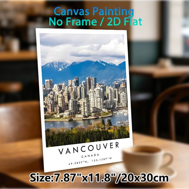 Vancouver Cityscape Painting Poster, Vibrant Realistic Urban Skyline With Snow-capped Mountains & Waterfront Poster, Captivating City Scenery Ideal_maomaolike.com