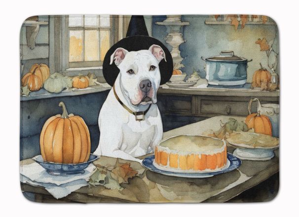 Pit Bull Terrier Fall Kitchen Pumpkins Memory Foam Kitchen Mat Machine Washable Anti-Fatigue Mat Cushion Comfort Bath Mat Or Kitchen Rug_maomaolike.com
