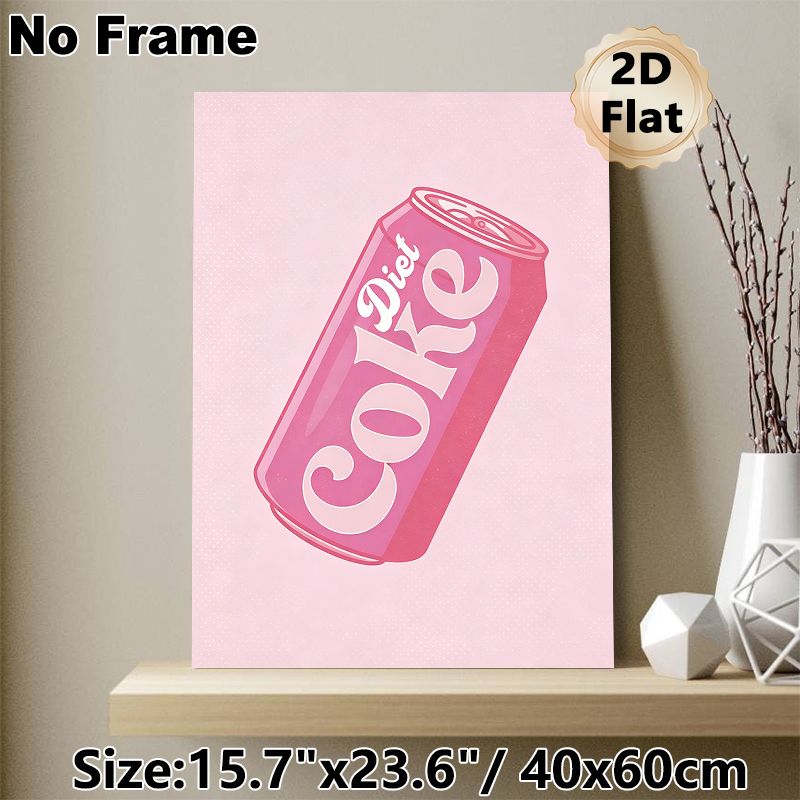Diet Coke Can Painting Poster, Pastel Pink Retro Cartoon Style Poster, Eye-catching Beverage-themed Wall Decor Ideal For Bedroom, Living Room, Kitchen_maomaolike.com