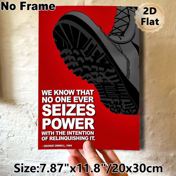 George Orwell 1984 Quote Painting Poster, Bold Graphic Monochrome Boot On Red Backdrop Poster, Thought-provoking Literary Quote Decor For Home Office_maomaolike.com