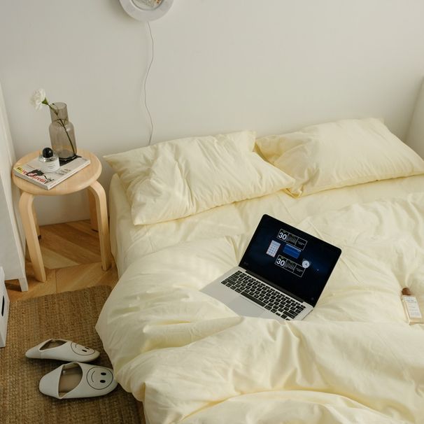 Manufacturer Wholesale INS Japanese Style Cream Washed Pure Cotton Four-Piece Set Simple Solid Color All-Cotton Plain 4-Piece Bedd_maomaolike.com