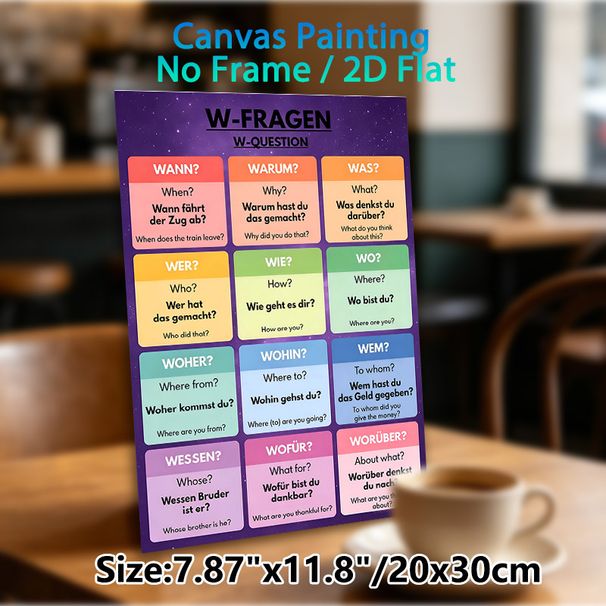 German W-Question Learning Painting Poster, Vibrant Color-blocked Bilingual Educational Poster, Aids German Language Study, Suitable For Language_maomaolike.com