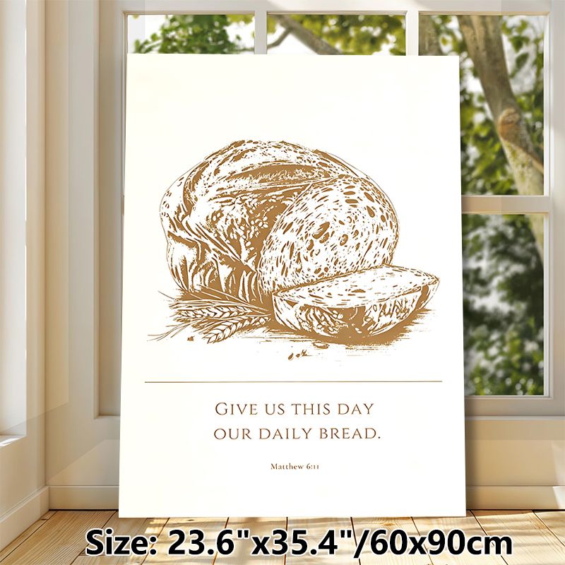 Bible Verse & Bread Themed Painting Poster, Warm-toned Vintage Line Art Poster, Serene Religious-inspired Decor Ideal For Kitchen, Dining Room And_maomaolike.com