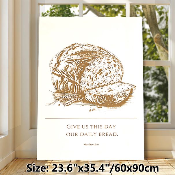 Bible Verse & Bread Themed Painting Poster, Warm-toned Vintage Line Art Poster, Serene Religious-inspired Decor Ideal For Kitchen, Dining Room And_maomaolike.com