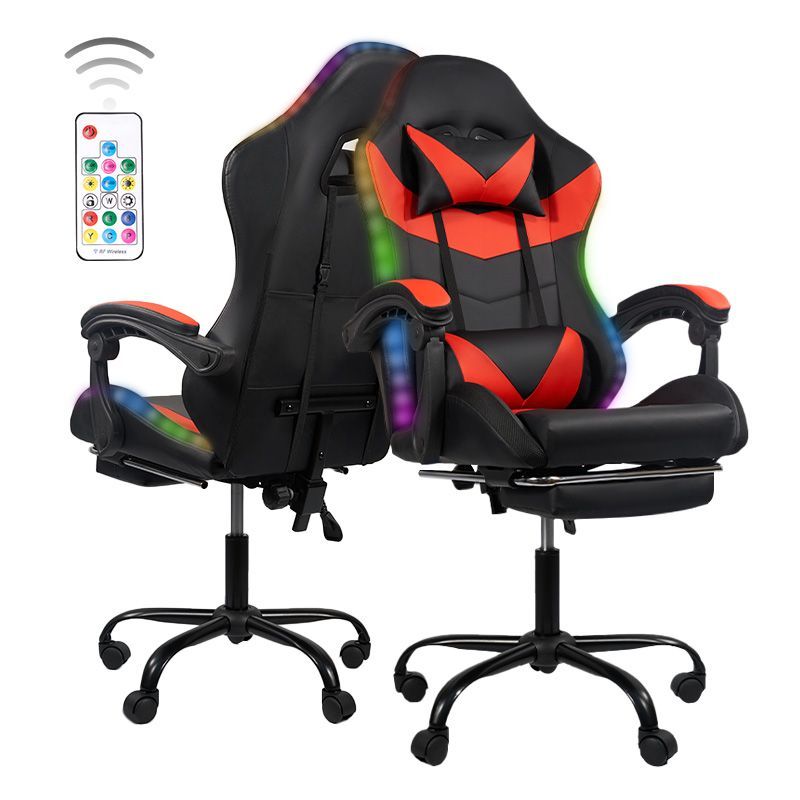 Gaming Chair With LED Light Control, Adjustable Backrest And Seat Height Swivel Recliner, Racing Style Ergonomic Office Computer Video Game Chair With Footrest And Lumbar Support._maomaolike.com