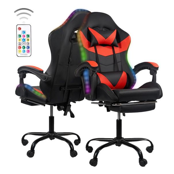 Gaming Chair With LED Light Control, Adjustable Backrest And Seat Height Swivel Recliner, Racing Style Ergonomic Office Computer Video Game Chair With Footrest And Lumbar Support._maomaolike.com