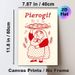 Pierogi Themed Painting Poster, Vintage Red Line Art Poster, Warm Homely Design Featuring Cheerful Lady With Steaming Pierogi Platter, Ideal For_maomaolike.com