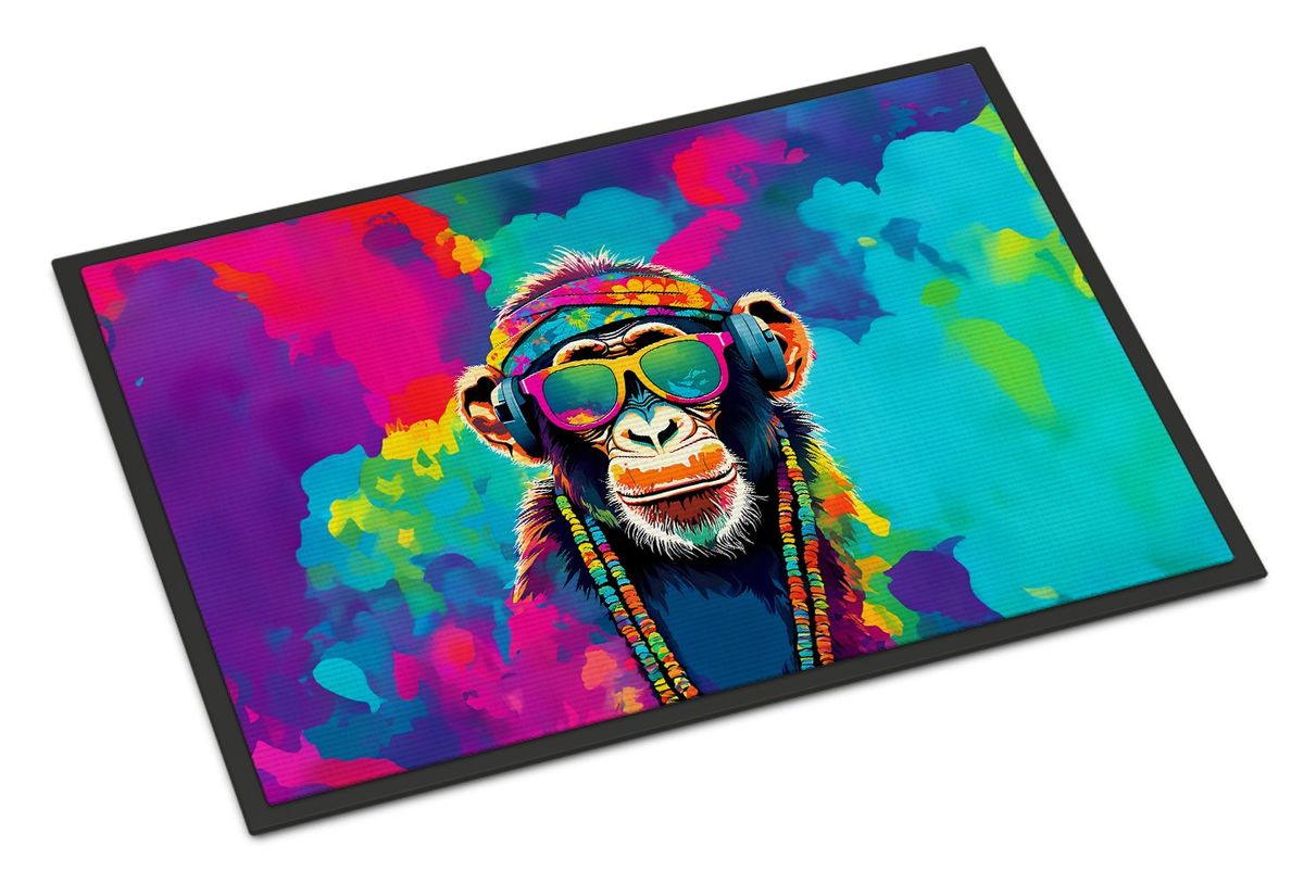Hippie Animal Chimpanzee Doormat Front Door Mat Indoor Outdoor Rugs For Entryway, Non Slip Washable Low Pile, 24H X 36W_maomaolike.com