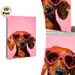Dachshund Painting Poster, Vibrant Textured Oil Painting Style Poster, Cute Dachshund With Heart-shaped Sunglasses, Playful Decor For Living Room_maomaolike.com