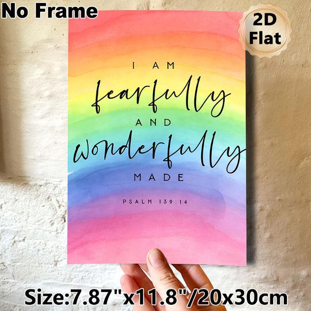 Inspirational Psalm 139:14 Scripture Painting Poster, Soft Watercolor Rainbow Gradient Poster, Uplifting Spiritual Quote Decor For Home, Bedroom_maomaolike.com