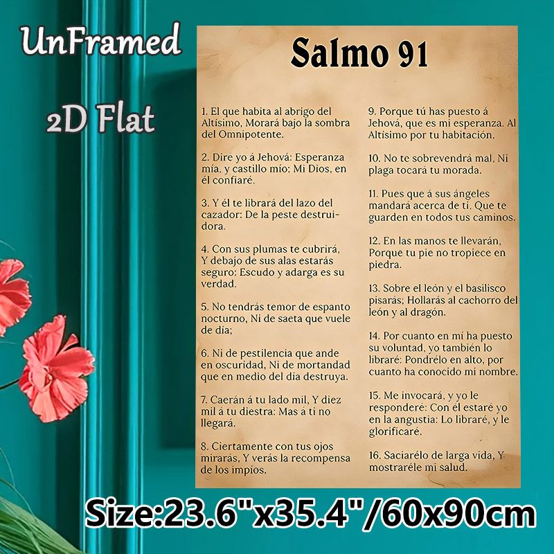 Spanish Psalm 91 Religious Verse Painting Poster, Vintage Aged-paper Style Spanish Scripture Text Poster, Inspirational Religious Decor Ideal For_maomaolike.com