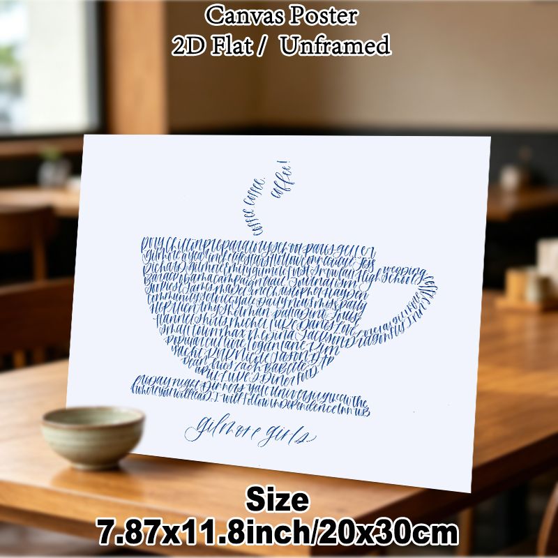 Gilmore Girls Themed Typography Painting Poster, Elegant Blue Calligraphy Coffee Cup-shaped Poster, Nostalgic Pop Culture-inspired Decor For Living_maomaolike.com