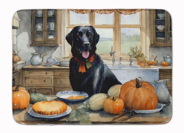 Black Lab Fall Kitchen Pumpkins Memory Foam Kitchen Mat Machine Washable Anti-Fatigue Mat Cushion Comfort Bath Mat Or Kitchen Rug_maomaolike.com
