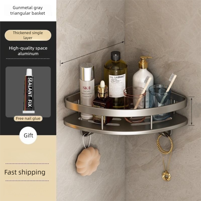 Space Aluminum Bathroom Shelf Bathroom Rack No-Drill Bathroom Washstand Triangle Wall-Mounted Corner Storage Rack_maomaolike.com