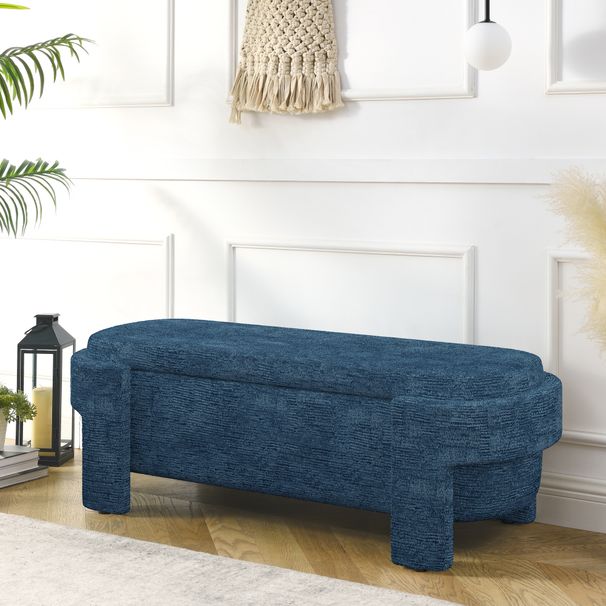 Linen Fabric Upholstered Bench With Large Storage Space For The Living Room, Entryway And Bedroom,dark Blue( 51.5''x20.5''x17'' )_maomaolike.com