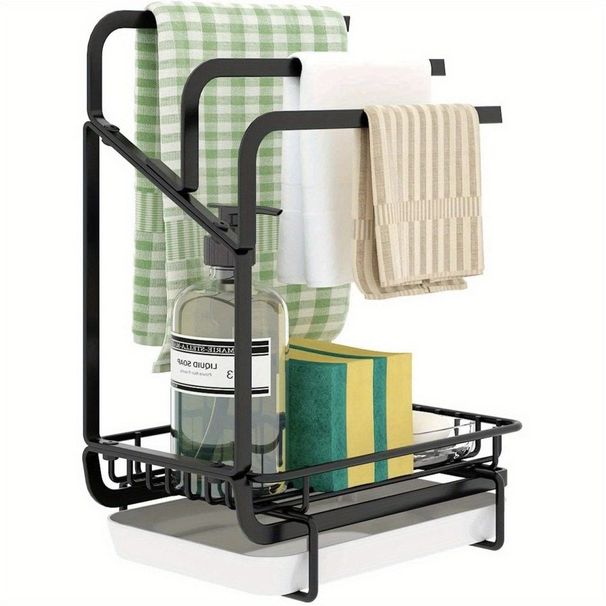 Sink Caddy Sponge Holder, Stainless Steel Kitchen Sink Organizer For Dish Rag Soap Brush,Dishcloth Holder With Drain Pan_maomaolike.com
