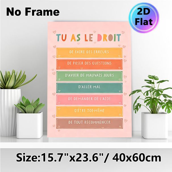 French Self-Compassion Affirmation Painting Poster, Soft Pastel Text-based Poster With Heart Accents, Comforting Self-acceptance Reminder Ideal For_maomaolike.com