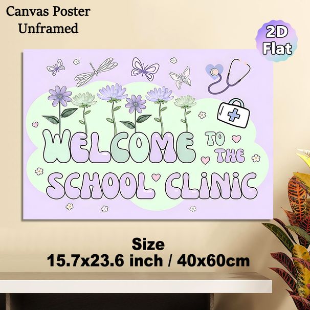 School Clinic Welcome Painting Poster, Soft Pastel Floral & Medical Element Poster, Warm Welcoming Decor Ideal For School Clinic_maomaolike.com