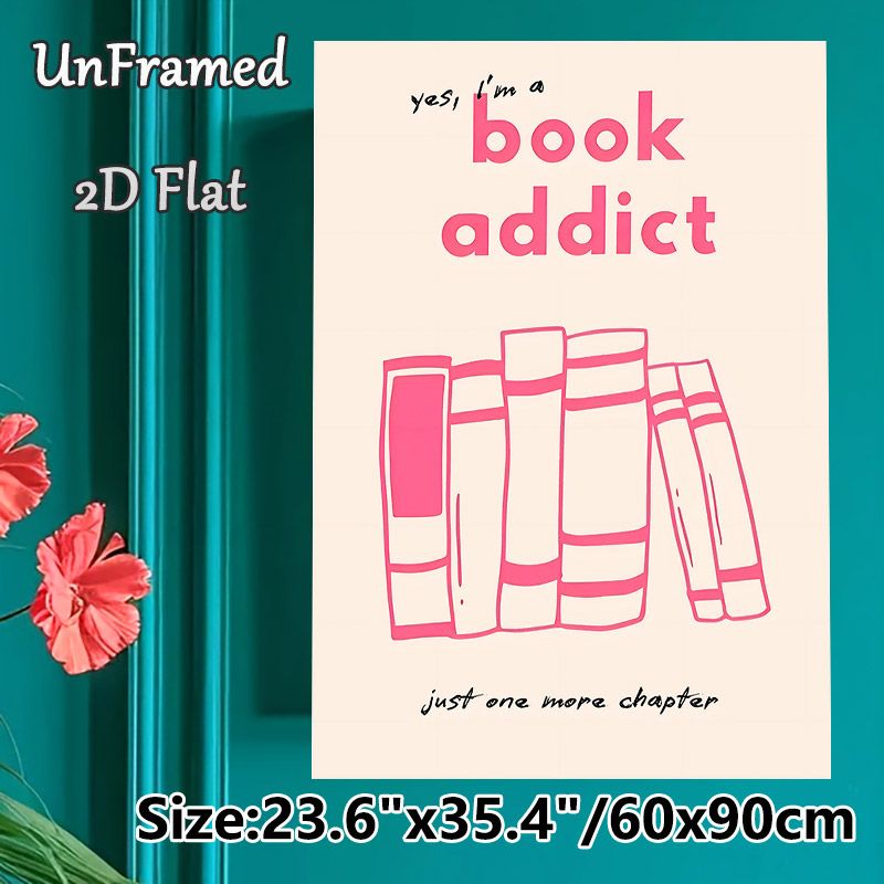 Book Lover Themed Painting Poster, Pastel Pink Hand-drawn Book Graphic Poster, Witty Book-themed Quote Decor Ideal For Reading Nooks, Bedrooms And_maomaolike.com