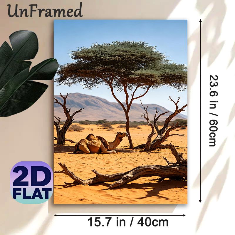Desert Camel Painting Poster, Serene Realistic Desert Landscape Poster, Natural Wilderness Scene Ideal For Living Room And Office Wall Decor_maomaolike.com