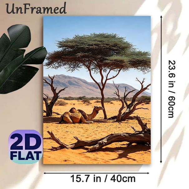 Desert Camel Painting Poster, Serene Realistic Desert Landscape Poster, Natural Wilderness Scene Ideal For Living Room And Office Wall Decor_maomaolike.com