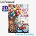 Bicycle With Balloons Themed Painting Poster, Vibrant Watercolor Style Poster, Inspirational "Never Stop Dreaming" Design, Ideal For Living Room_maomaolike.com