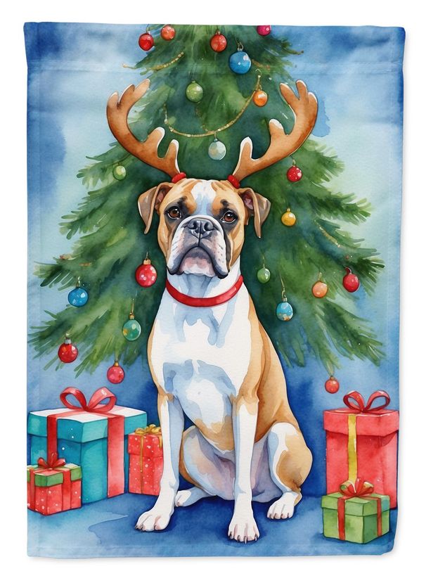 White Boxer Christmas Reindeer House Flag Large Porch Sleeve Pole Decorative Outside Yard Banner Artwork Wall Hanging, Polyester, House Size, Multicolor_maomaolike.com