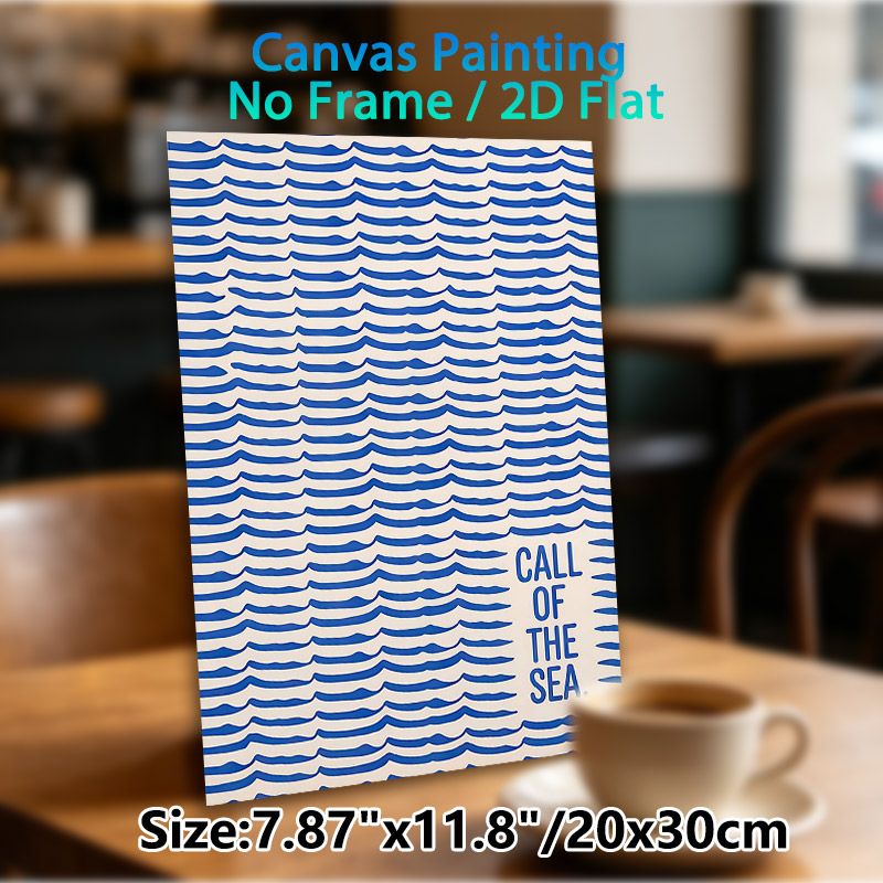 Sea Wave Themed Painting Poster, Minimalist Blue Wavy Line Pattern Poster, Calming Ocean-inspired Decor Ideal For Living Room, Bedroom And_maomaolike.com