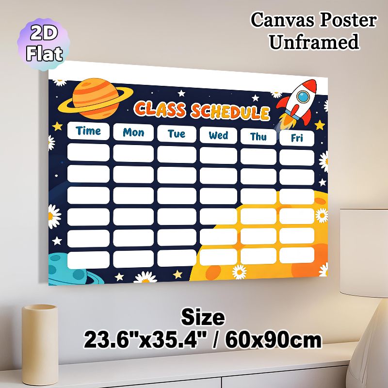 Space-themed Class Schedule Painting Poster, Colorful Cartoon Rocket & Planets Poster, Practical Layout To Organize Daily Class Plans, Ideal For_maomaolike.com