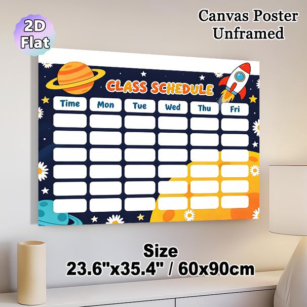 Space-themed Class Schedule Painting Poster, Colorful Cartoon Rocket & Planets Poster, Practical Layout To Organize Daily Class Plans, Ideal For_maomaolike.com