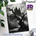 Gothic Haunted Castle Painting Poster, Monochrome Dark Gothic Style Poster, Mysterious Atmospheric Design With Twisted Bare Tree & Misty Spooky_maomaolike.com