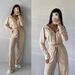 Women's Clothing Suit Solid Color Long Sleeve Zipper Hoodie Lace up Pants Two piece Set_maomaolike.com
