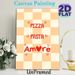 Pizza Pasta Amore Themed Painting Poster, Warm Checkered Print With Playful Handwritten Text And Heart Accents Poster, Brings Cozy Vibe, Suitable For_maomaolike.com
