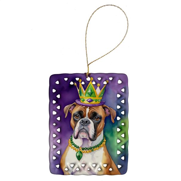 Boxer King Of Mardi Gras Porcelain Ornament Christmas Tree Hanging Decorations For Home Christmas Holiday, Rectangle, Gift, Multicolor_maomaolike.com