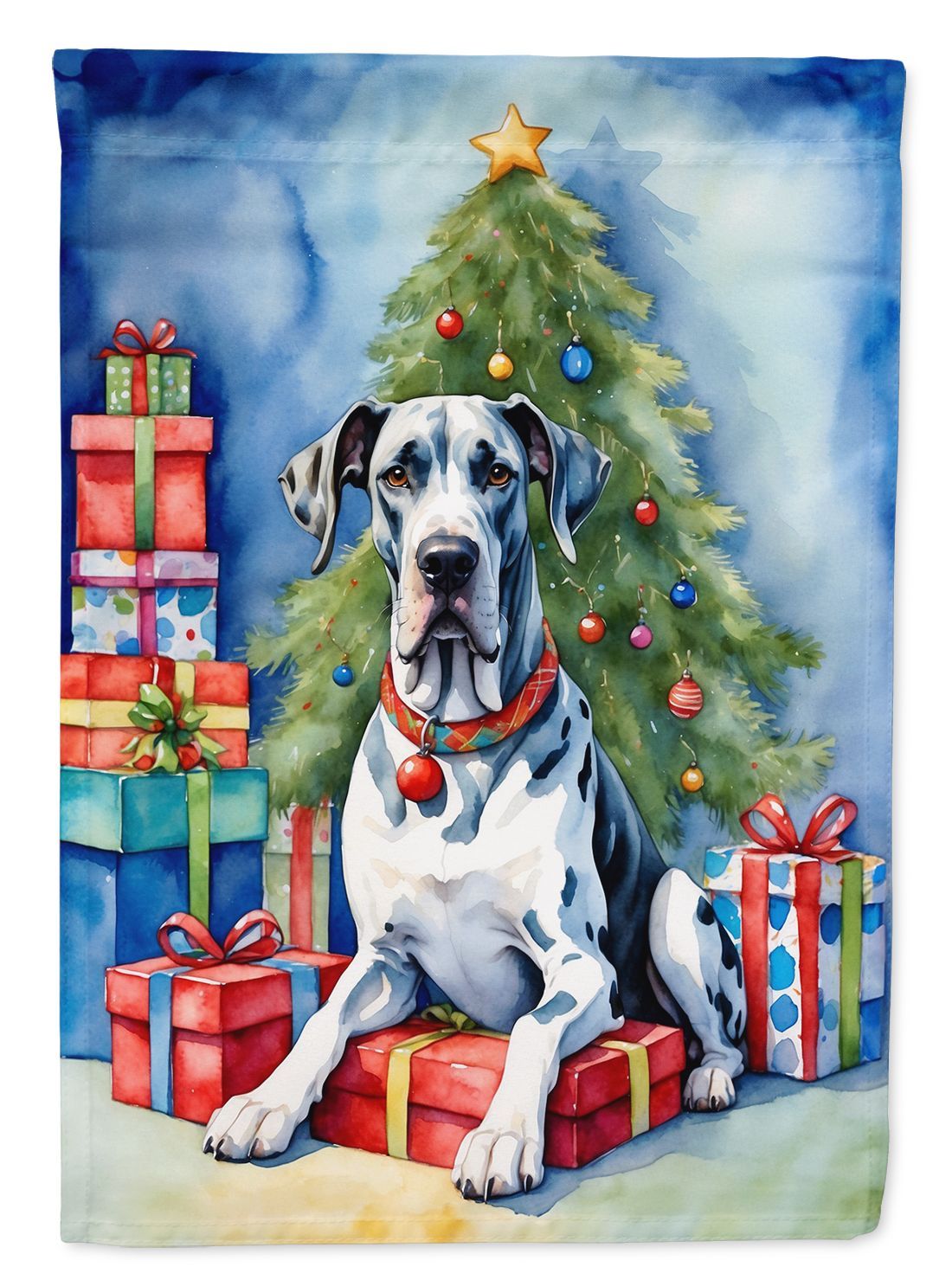 Harlequin Great Dane Christmas Reindeer House Flag Large Porch Sleeve Pole Decorative Outside Yard Banner Artwork Wall Hanging, Polyester, House Size, Multicolor_maomaolike.com
