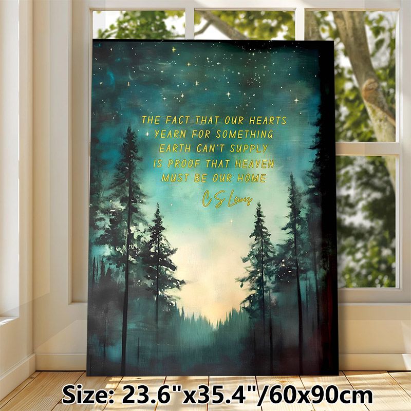 Starry Forest Inspirational Quote Painting Poster, Serene Watercolor-style Starry Night Pine Forest Poster, Thought-provoking Motivational Quote Decor_maomaolike.com
