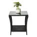Outdoor Patio Wicker Side Table, Square End Table Bistro Coffee Table With Glass Top Storage Shelf For Porch Garden Backyard Black(SAME AS 70525212 )_maomaolike.com