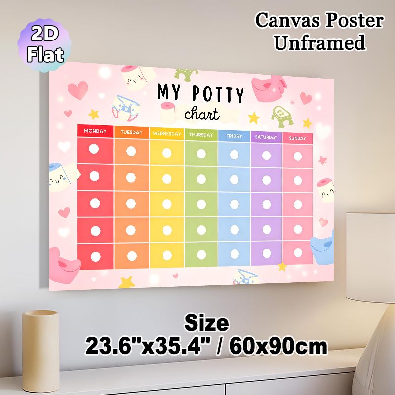 Potty Training Chart Painting Poster, Pastel Cute Cartoon Style Poster, Practical Tool To Track Potty Training Progress, Suitable For Bathroom And_maomaolike.com
