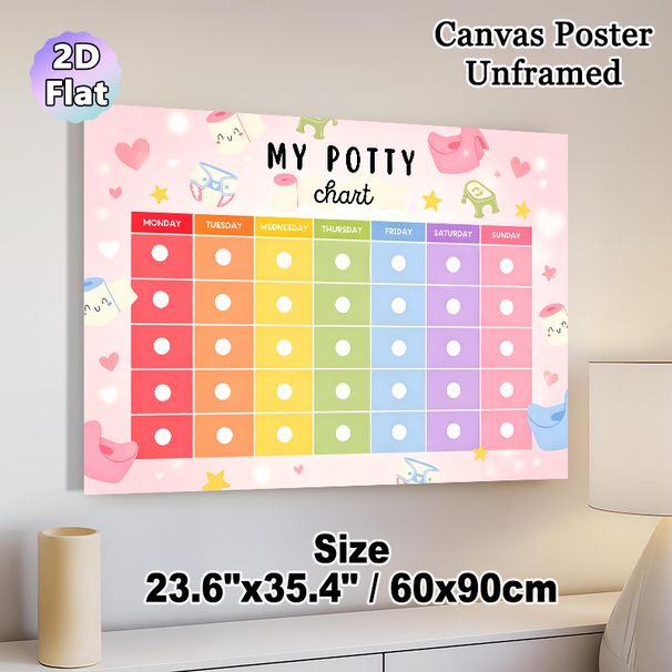 Potty Training Chart Painting Poster, Pastel Cute Cartoon Style Poster, Practical Tool To Track Potty Training Progress, Suitable For Bathroom And_maomaolike.com