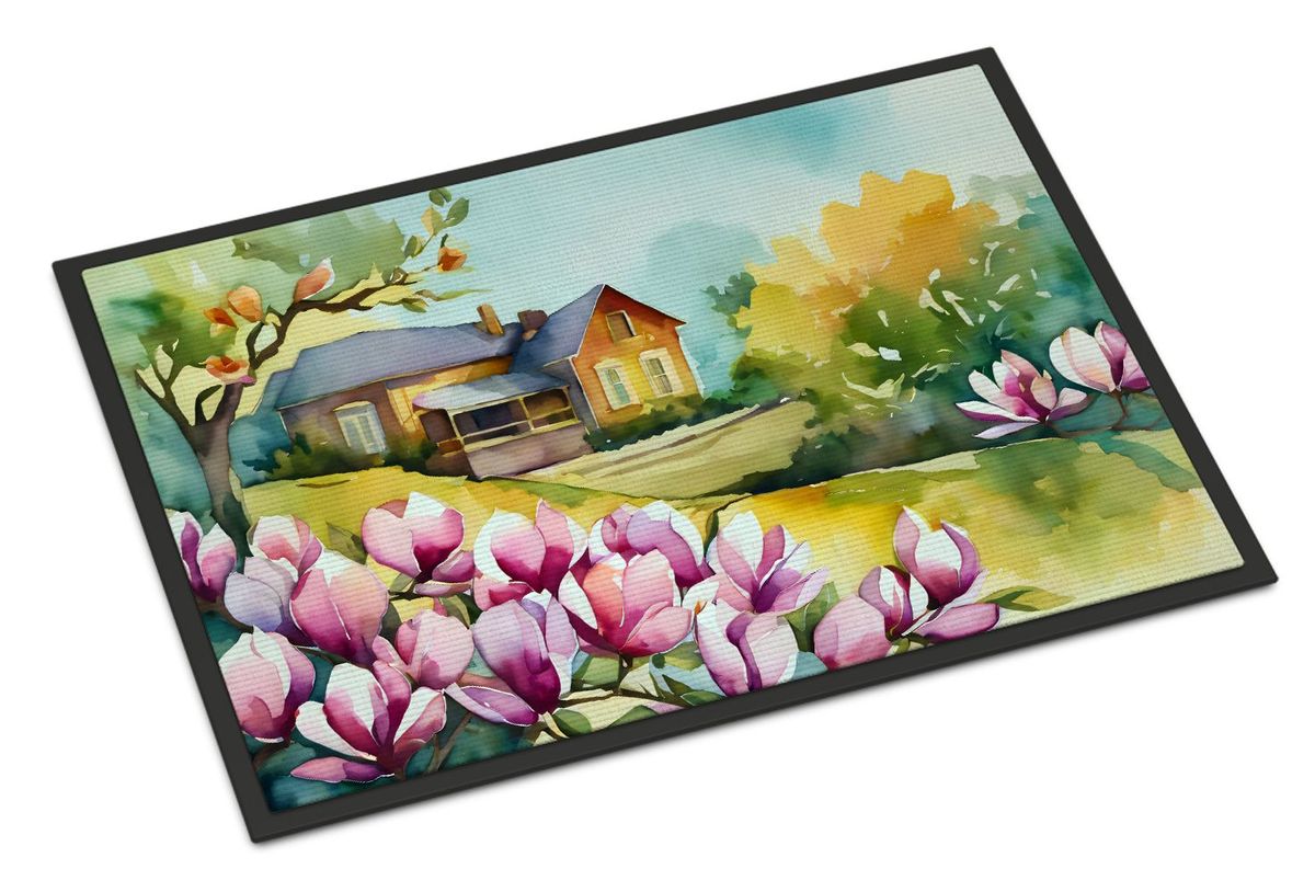 Louisiana Magnolias In Watercolor Doormat Front Door Mat Indoor Outdoor Rugs For Entryway, Non Slip Washable Low Pile, 24H X 36W_maomaolike.com