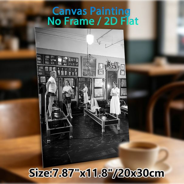 Vintage Pilates Studio Painting Poster, Monochrome Retro Fitness Scene Poster, Nostalgic Fitness-themed Decor Suitable For Gym, Home Workout Space_maomaolike.com