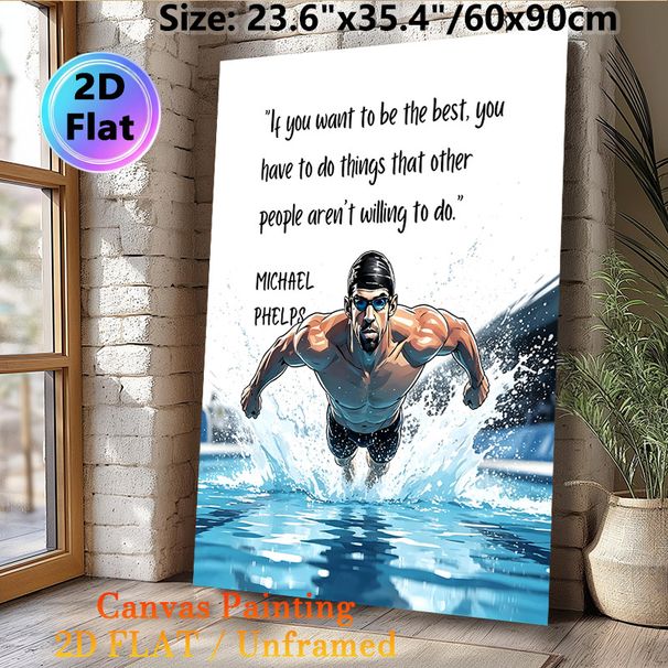 Swimming Motivational Quote Painting Poster, Vibrant Comic-style Dynamic Swimmer Splashing In Pool Poster, Inspirational Quote To Boost Motivation For_maomaolike.com