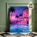 Neon Beachside Pool Bar Painting Poster, Vibrant Synthwave-style Coastal Resort Poster, Eye-catching Neon-lit Scene With Sunset Reflections & Palm_maomaolike.com