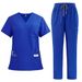 Women's new V-neck split medical overalls, pocket straight pants, men's and women's toiletries_maomaolike.com