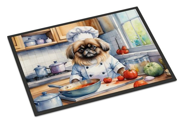 Pekingese The Chef Doormat Front Door Mat Indoor Outdoor Rugs For Entryway, Non Slip Washable Low Pile, 24H X 36W_maomaolike.com