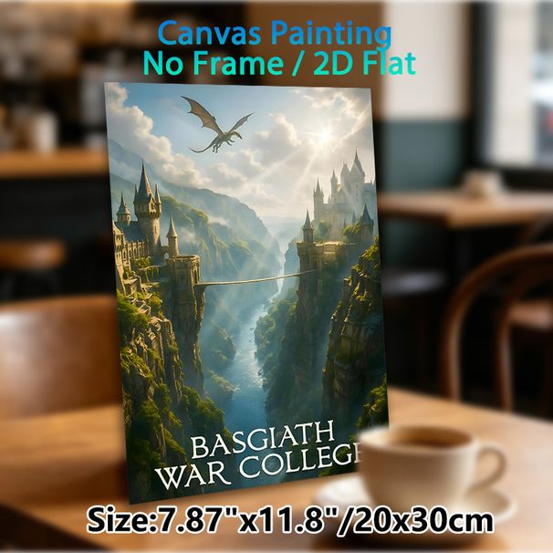 Basgiath War College Fantasy Painting Poster, Misty Canyon & Castle With Flying Dragon Poster, Immersive Magical Vibe Ideal For Bedroom, Study Room_maomaolike.com